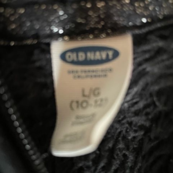 Girls Black Fuzzy Old Navy Zip Up Hoodie (Size 10-12) - Picture 4 of 4